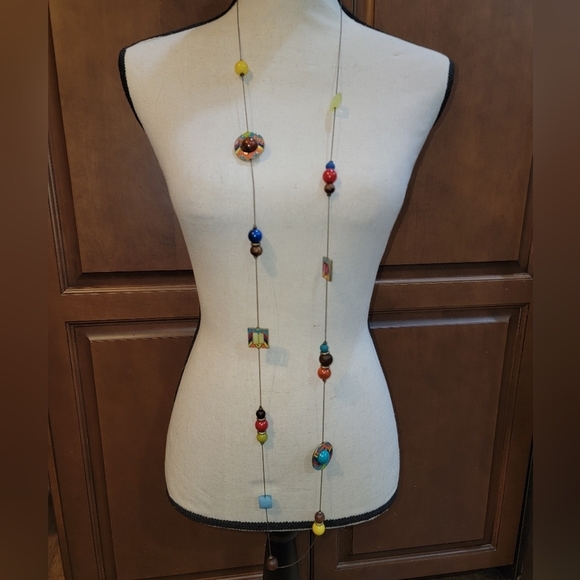 BB17 Colorful Beaded Bronze-tone Long Necklace - Picture 1 of 3